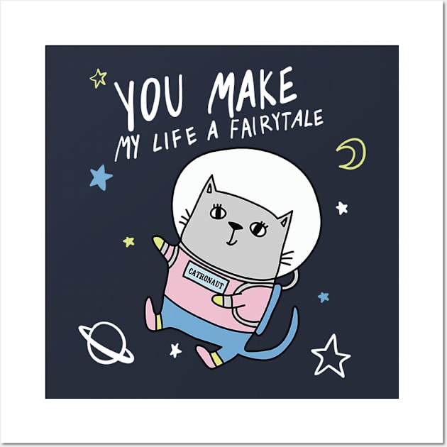 Space Cute cat Wall Art by white.ink